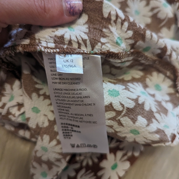 Free People electric daisy brown, white and green swing dress size 8 - Picture 8 of 9
